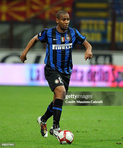 Sisenando Maicon Douglas of FC Internazionale Milano in action during the Serie A match between FC Internazionale Milano and AS Livorno Calcio at...