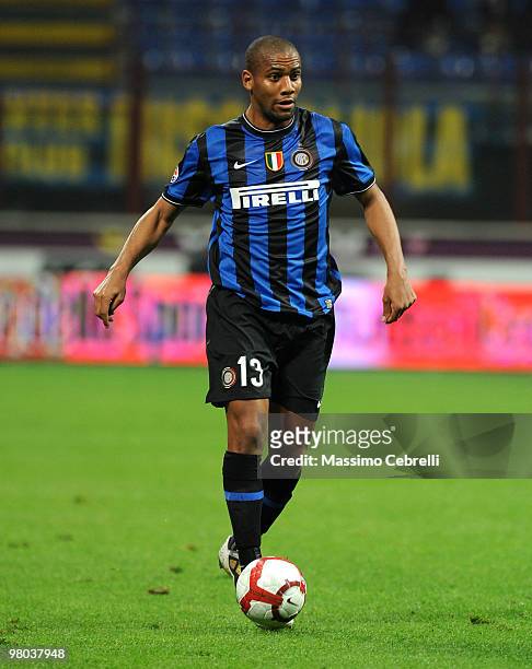 Sisenando Maicon Douglas of FC Internazionale Milano in action during the Serie A match between FC Internazionale Milano and AS Livorno Calcio at...
