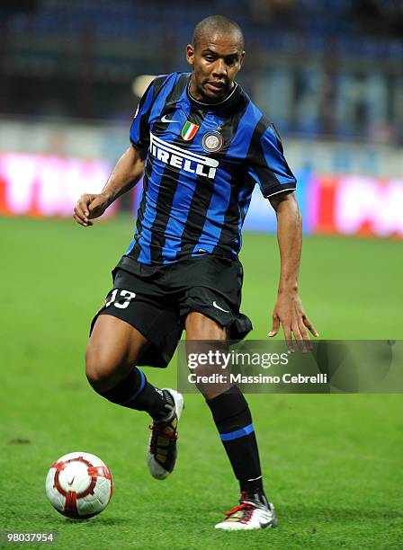 Sisenando Maicon Douglas of FC Internazionale Milano in action during the Serie A match between FC Internazionale Milano and AS Livorno Calcio at...