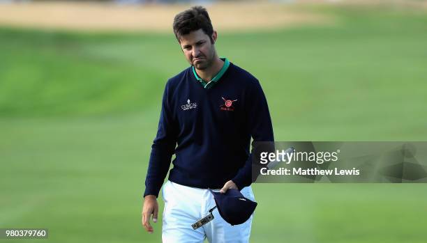 Jorge Campillo of Spain looks on after his round during day one of the BMW International Open at Golf Club Gut Larchenhof on June 21, 2018 in...