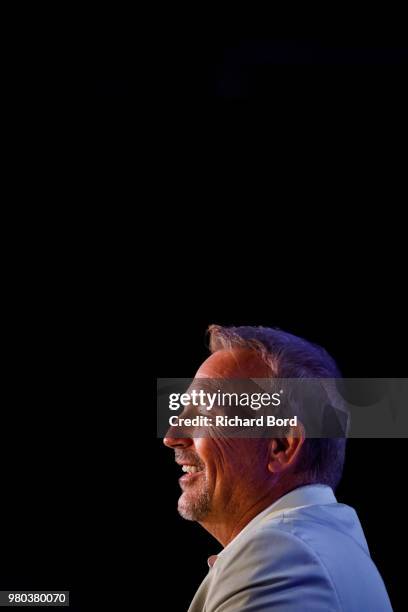 Kevin Costner speaks during 'A conversation with Kevin Costner from Paramount Network and Yellowstone' during the Cannes Lions Festival 2018 on June...