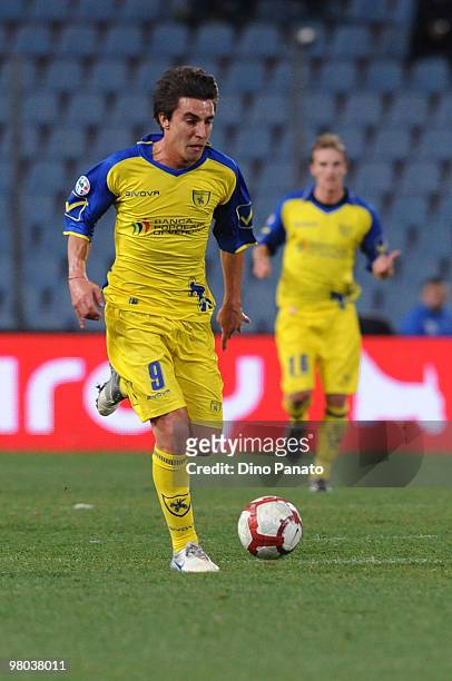 Simone Bentivoglio of Chievo in action during the Serie A match between Udinese Calcio and AC Chievo Verona at Stadio Friuli on March 24, 2010 in...