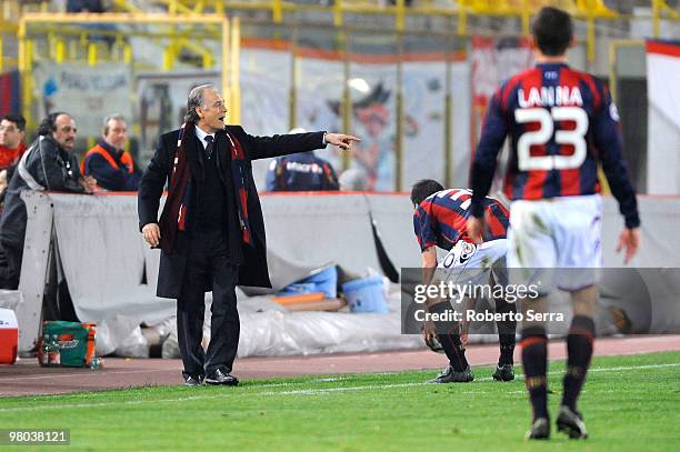 Franco Colomba coach of Bologna in action during the Serie A match between Bologna FC and AS Roma at Stadio Renato Dall'Ara on March 24, 2010 in...