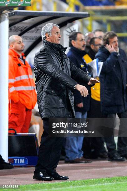 Claudio Ranieri coach of Roma in action during the Serie A match between Bologna FC and AS Roma at Stadio Renato Dall'Ara on March 24, 2010 in...