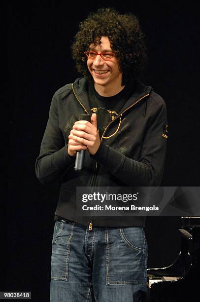 Giovanni Allevi performs at Smeraldo's theatre on March 26, 2007 in Milan, Italy.