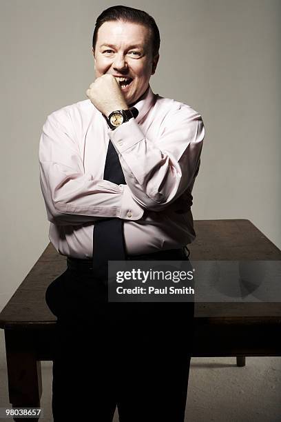 Actor & comedian Ricky Gervais poses for a portrait shoot for ES magazine in London on September 1, 2008.
