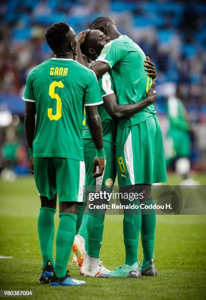 Players of Senegal celebrate their victory after the 2018 FIFA World Cup Russia group H match between Poland and Senegal at Spartak Stadium on June...