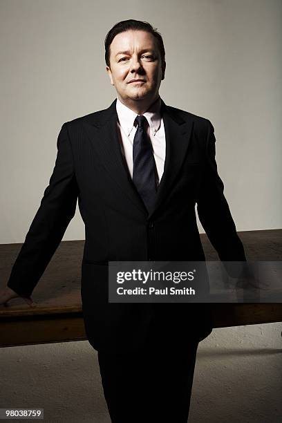 Actor & comedian Ricky Gervais poses for a portrait shoot for ES magazine in London on September 1, 2008.