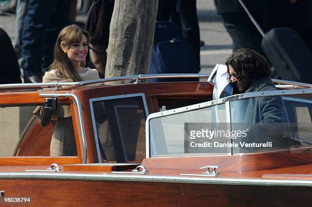 Actors Angelina Jolie and Johnny Depp are seen at the Piazzale della Stazione, filming on location for "The Tourist" on March 17, 2010 in Venice,...