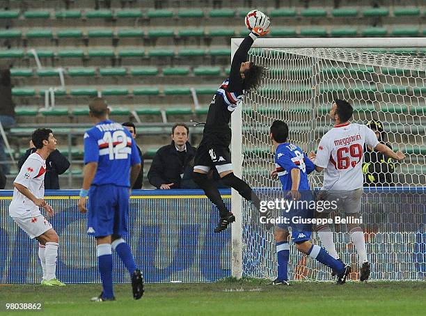 Marco Storari of Sampdoria in action during the Serie A match between AS Bari and UC Sampdoria at Stadio San Nicola on March 24, 2010 in Bari, Italy.