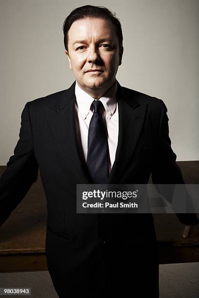 Actor & comedian Ricky Gervais poses for a portrait shoot for ES magazine in London on September 1, 2008.