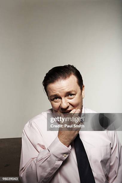 Actor & comedian Ricky Gervais poses for a portrait shoot for ES magazine in London on September 1, 2008.