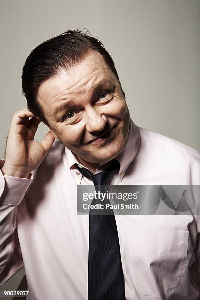 Actor & comedian Ricky Gervais poses for a portrait shoot for ES magazine in London on September 1, 2008.