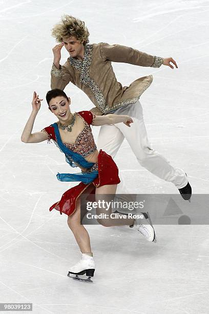 Meryl Davis and Charlie White of USA compete in the Ice Dance Original Dance during the 2010 ISU World Figure Skating Championships on March 25, 2010...