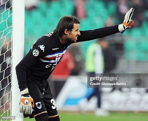 Marco Storari of Sampdoria in action during the Serie A match between AS Bari and UC Sampdoria at Stadio San Nicola on March 24, 2010 in Bari, Italy.