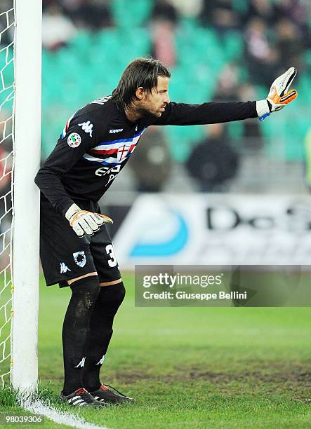 Marco Storari of Sampdoria in action during the Serie A match between AS Bari and UC Sampdoria at Stadio San Nicola on March 24, 2010 in Bari, Italy.