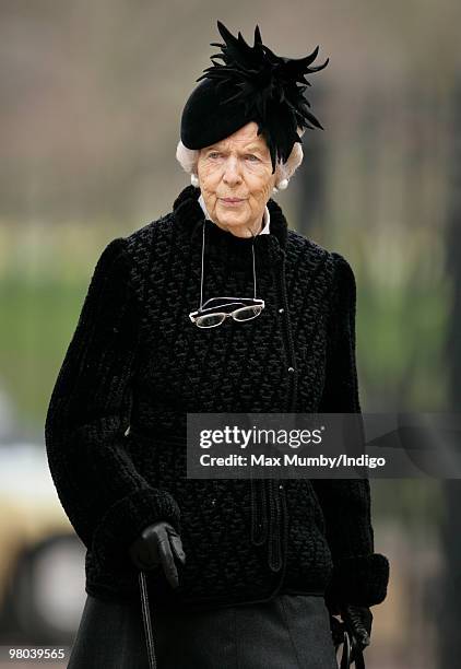 Deborah Cavendish, The Dowager Duchess of Devonshire attends a memorial service for Rosemary Parker Bowles at the Guards Chapel, Wellington Barracks...