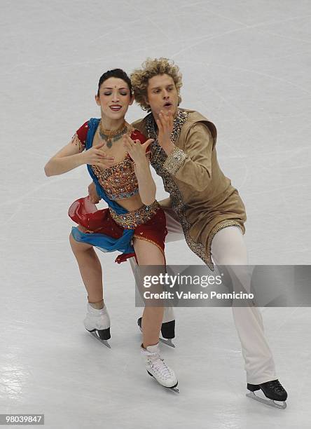 Meryl Davis and Charlie White of USA compete in the Ice Dance Original Dance during the 2010 ISU World Figure Skating Championships on March 25, 2010...