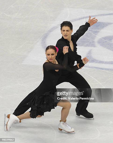 Vanessa Crone and Paul Poirier of Canada compete in the Ice Dance Original Dance during the 2010 ISU World Figure Skating Championships on March 25,...