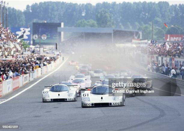 The Team Sauber-Mercedes C9/88 driven by Mauro Baldi , Kenny Acheson and Gianfranco Brancatelli leads the field at the start of the FIA World...