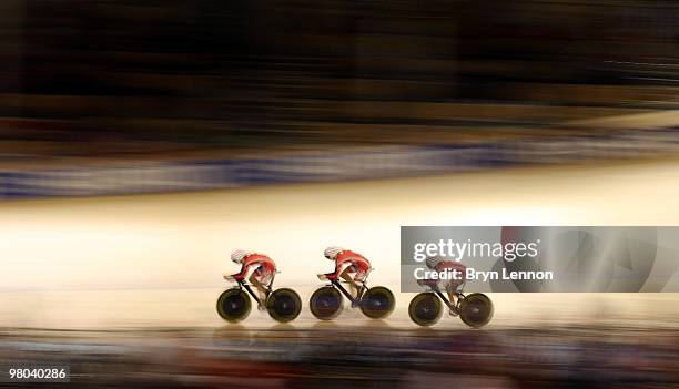 The Great Britain team in action in the Team Pursuit on Day Two of the UCI Track Cycling World Championships at the Ballerup Super Arena on March 25,...