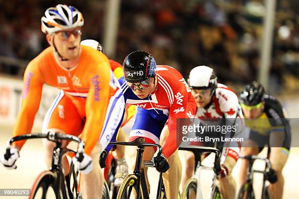 Sir Chris Hoy of Great Britain in action in the Men's Keirin on Day Two of the UCI Track Cycling World Championships at the Ballerup Super Arena on...