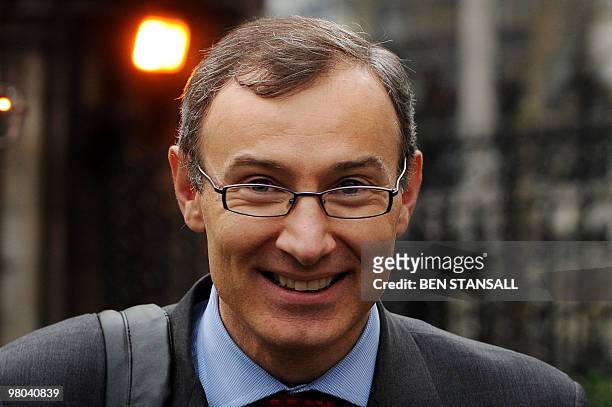 Former bank executive Raphael Geys leaves the High Court in central London, on March 25 after a claim against his former employer French bank Societe...