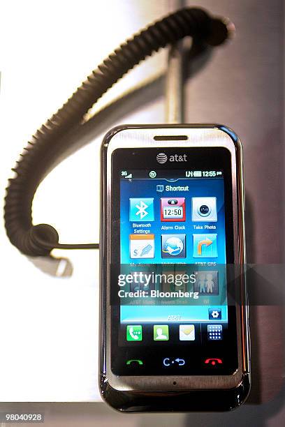 Electronic Inc.'s Arena smartphone for AT&T Inc. Sits on display during the Cellular Telecommunications Industry Association 2010 convention in Las...