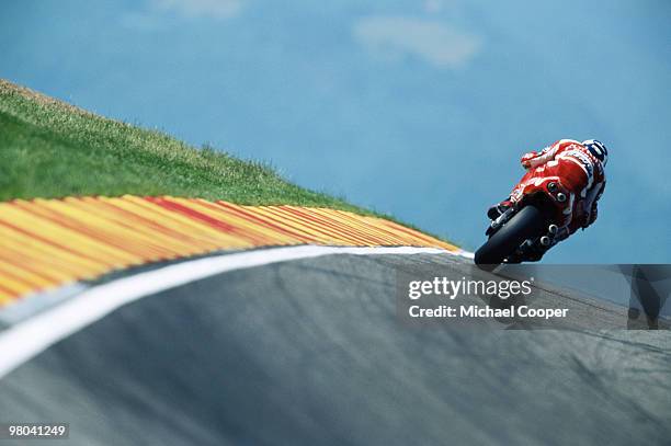 Alberto Puig races his 500cc motorcycle during the F.I.M Italian Motorcycle Grand Prix 6 Jun 1999:held at the Mugello circuit in Tuscany, Italy.