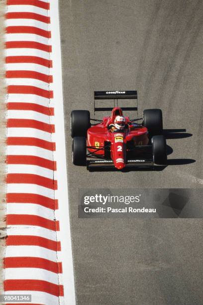 Nigel Mansell drives the Scuderia Ferrari SpA Ferrari Ferrari 641/2 Ferrari V12 during practice for the Belgian Grand Prix on 25th August 1990 at the...
