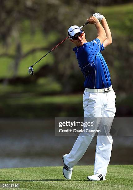 Greg Owen of England plays his tee shot at the 15th hole during the first round of the Arnold Palmer Invitational presented by Mastercard at the...