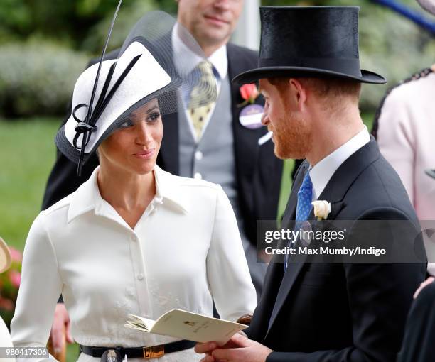 Meghan, Duchess of Sussex and Prince Harry, Duke of Sussex attend day 1 of Royal Ascot at Ascot Racecourse on June 19, 2018 in Ascot, England.