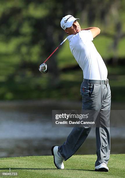 John Mallinger of the USA plays his tee shot at the 15th hole during the first round of the Arnold Palmer Invitational presented by Mastercard at the...