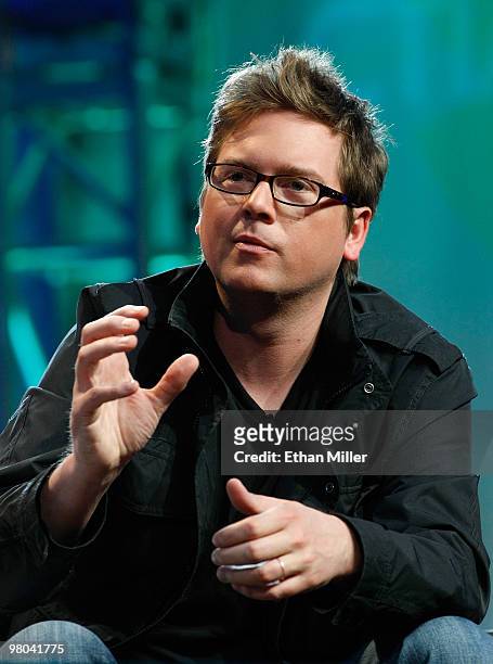 Twitter co-founder Biz Stone speaks during a round-table discussion at the International CTIA Wireless 2010 convention at the Las Vegas Convention...