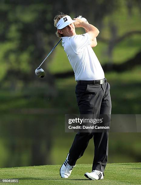 Brandt Snedeker of the USA plays his tee shot at the 16th hole during the first round of the Arnold Palmer Invitational presented by Mastercard at...
