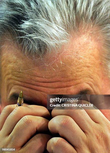 Spanish Judge Baltasar Garzon talks to the media during a press conference in Seville on March 25, 2010. Garzon is the subject of a writ filed by a...