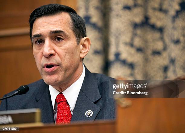 Representative Darrell Issa, a Republican from California, makes opening remarks at a House Oversight and Government Reform Committee hearing on...