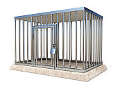 Metal cage with lock side view 3D