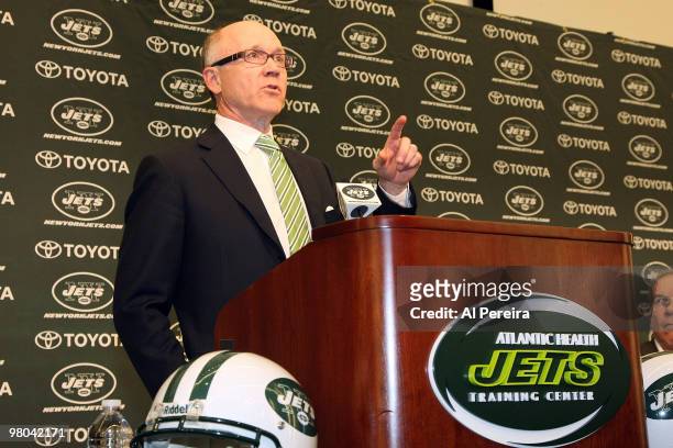 New York Jets Chairman and CEO Woody Johnson addresses the media at the announcement that the New York Jets will be the featured team on the HBO...