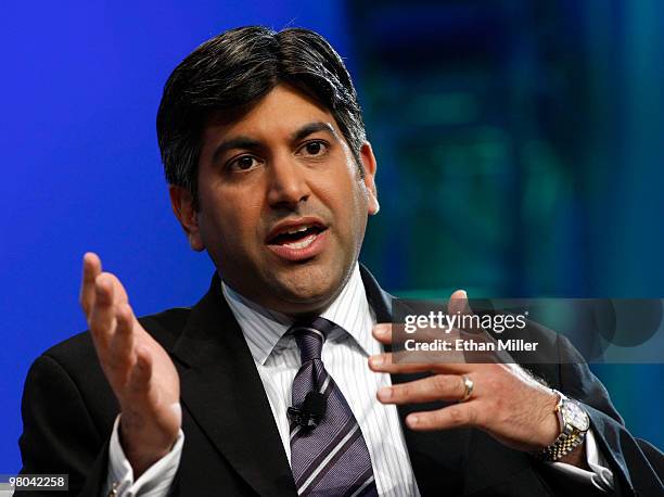 Chief Technology Officer of the United States Aneesh Chopra speaks during a round-table discussion at the International CTIA Wireless 2010 convention...