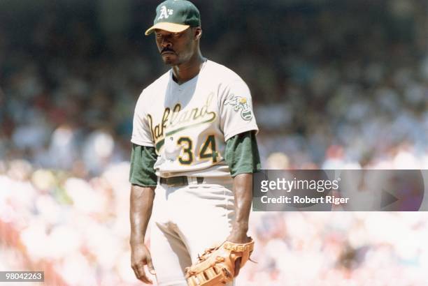 Dave Stewart of the Oakland Athletics ptiches during a game in an undated photo, circa 1989.