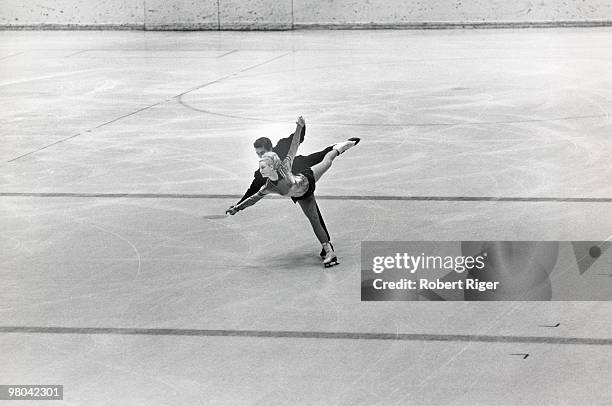 Marika Kilius and Hans Jurgen Baumler of Germany compete in Pairs figure skating at the 1964 Winter Olympics on January 29, 1964 in Innsbruck,...