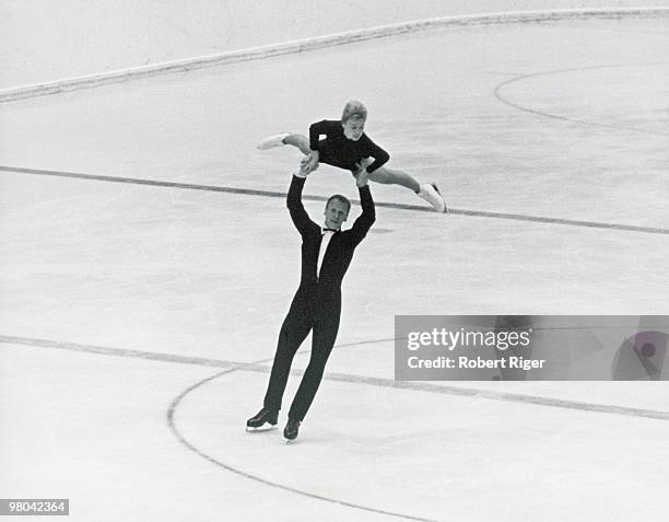 Liudmila Belousova and Oleg Protopopov of the Soviet Union compete in Pairs figure skating at the 1964 Winter Olympics on January 29, 1964 in...