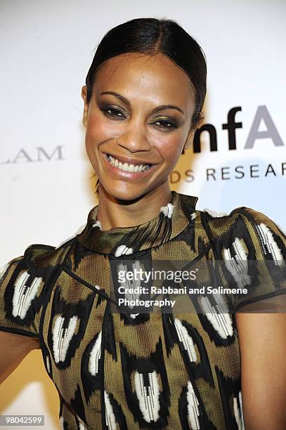 Zoe Saldana attends the amfAR New York Gala co-sponsored by M.A.C Cosmetics at Cipriani 42nd Street on February 10, 2010 in New York City.
