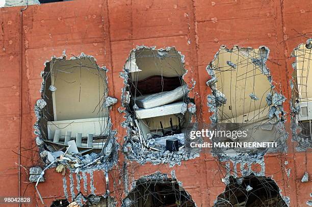 Building that was damaged by the February 27th earthquake is seen in Concepcion, some 500km south of Santiago, Chile, on March 23, 2010. The massive...