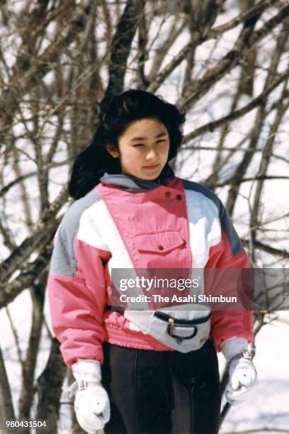 Kiko Kawashima is seen at Madarao Highland Ski Resort on February 1, 1987 in Iiyama, Nagano, Japan.