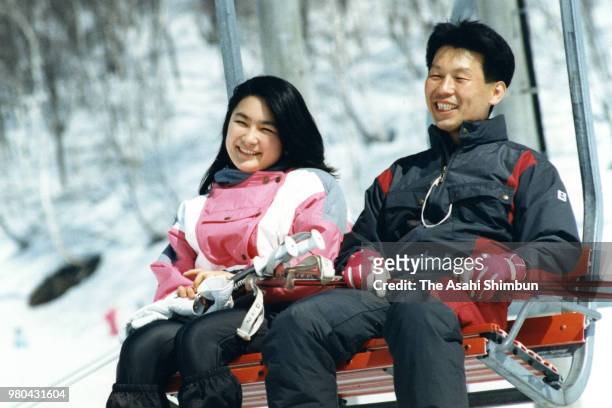 Kiko Kawashima is seen at Madarao Highland Ski Resort on February 1, 1987 in Iiyama, Nagano, Japan.