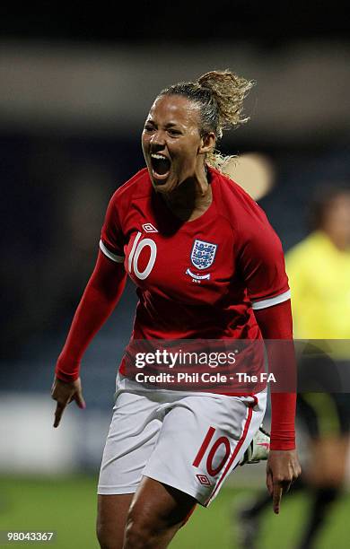 Lianne Sanderson of England celebrates her goal against Austria during the FIFA Womens World Cup 2011 Qualifier between England and Austria at Loftus...