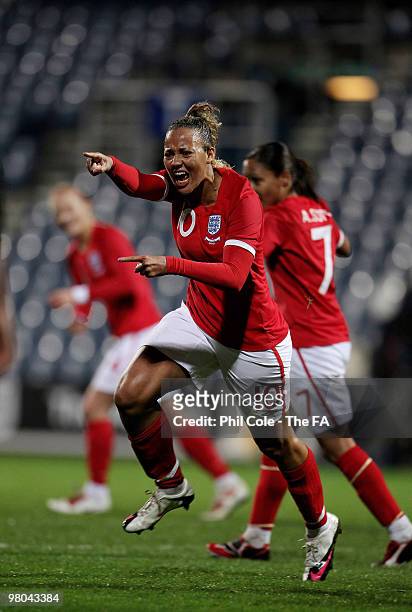 Lianne Sanderson of England celebrates her goal against Austria during the FIFA Womens World Cup 2011 Qualifier between England and Austria at Loftus...