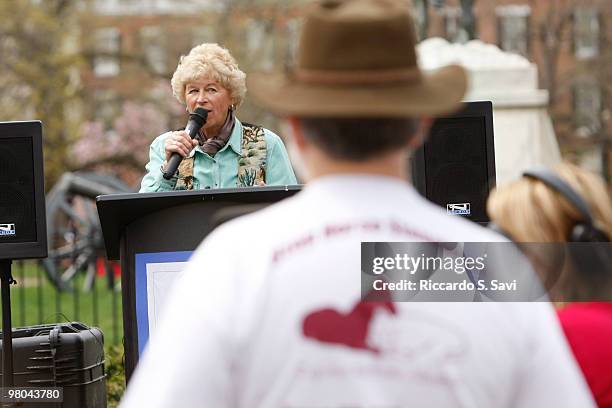 Ginger Kathrens attends the Cloud Foundation's "March for Mustangs" rally news conference on March 25, 2010 in Washington, DC.